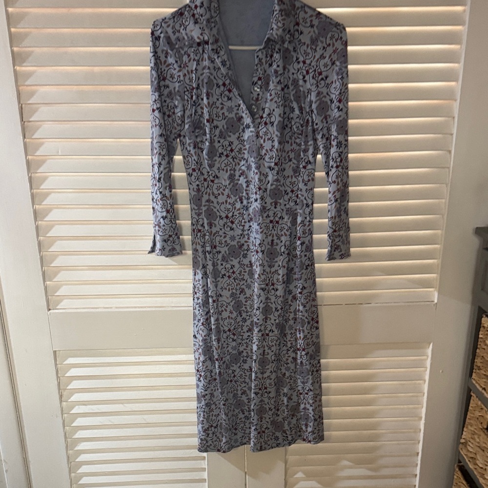 Diane Von Furstenberg Blue and Red Floral Long Sleeve Dress